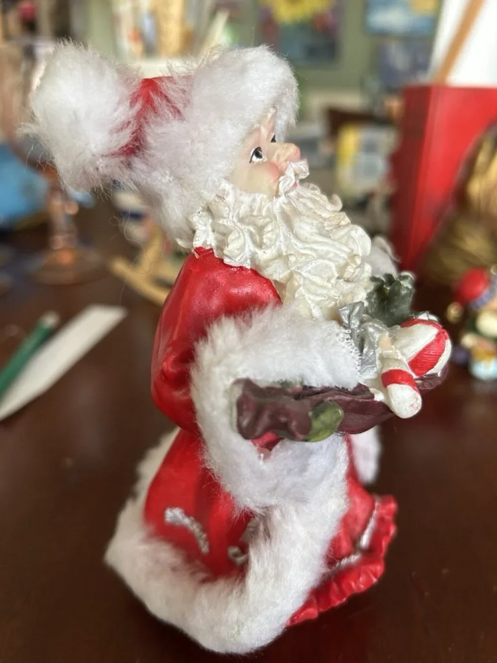 Wood Rocking Horse and Santa Ornaments Set of 2